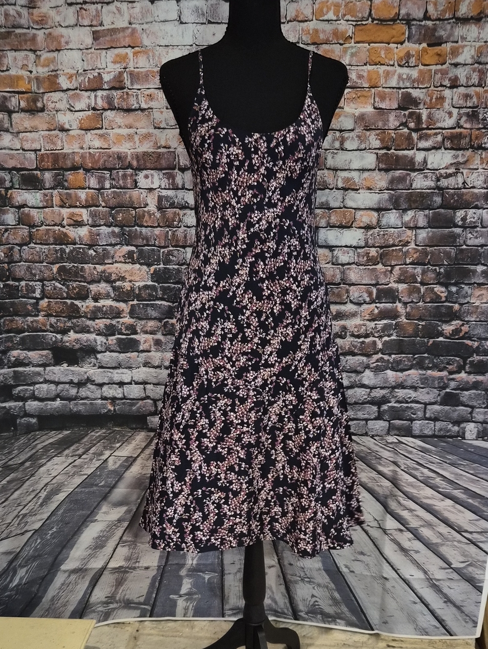 rag & bone Eva 100% Silk Navy Slip Midi Dress with Pink Floral